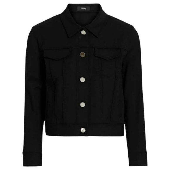 Theory Cropped Denim Jacket, Size Large, Black, NWT - Picture 4 of 14
